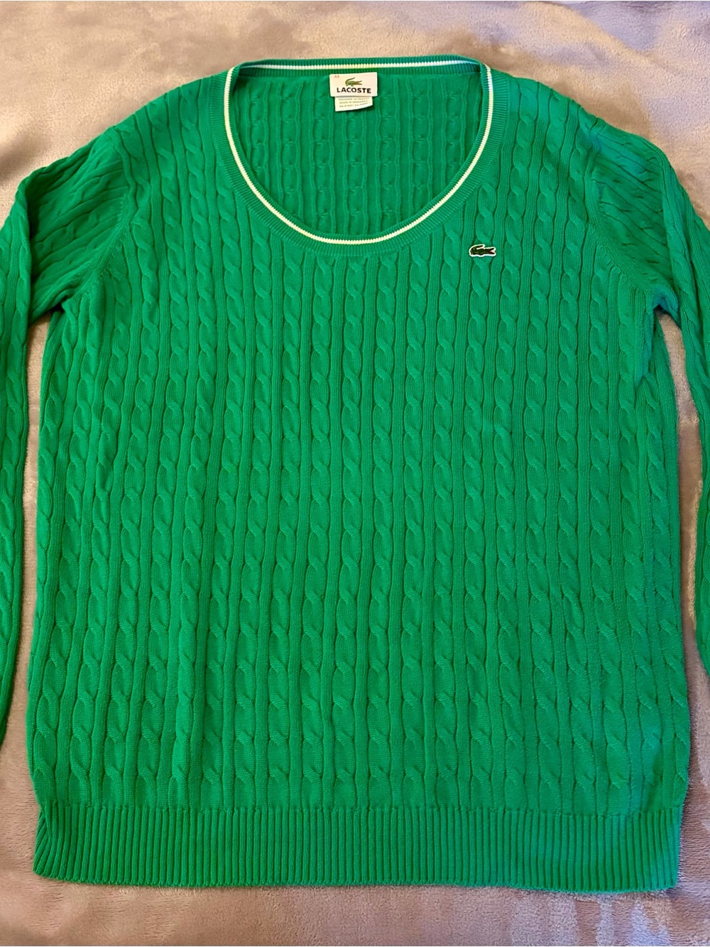 Lacoste Women’s Scoop Neck Cotton Cable Knit Sweater - Green